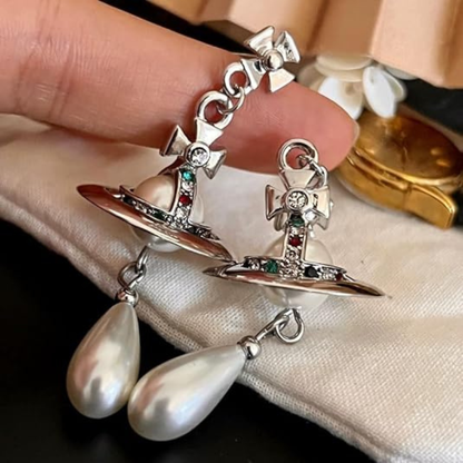 Silver Saturn Planet Dangle Earrings