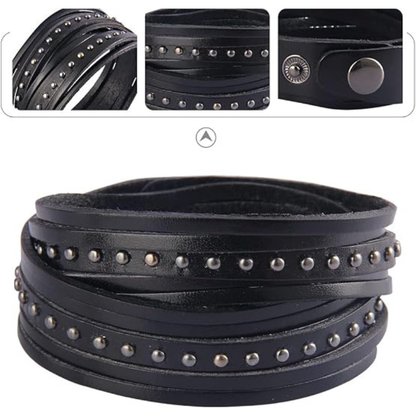 Wide Leather Wristband Thick Viking Leather Bracelets