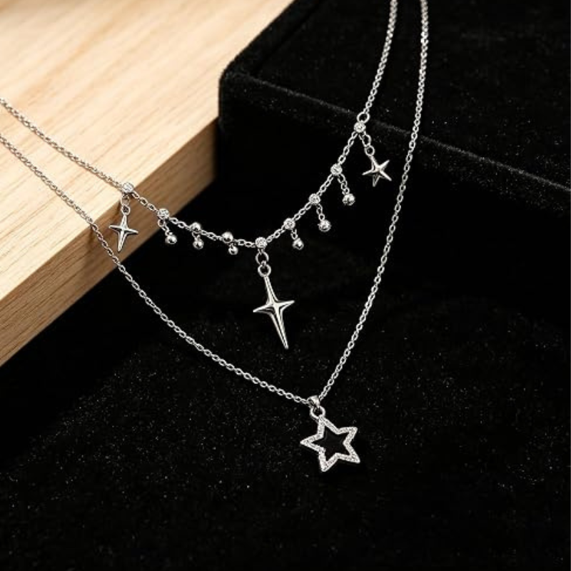 Y2K Grunge Punk Layered Silver Star Necklace