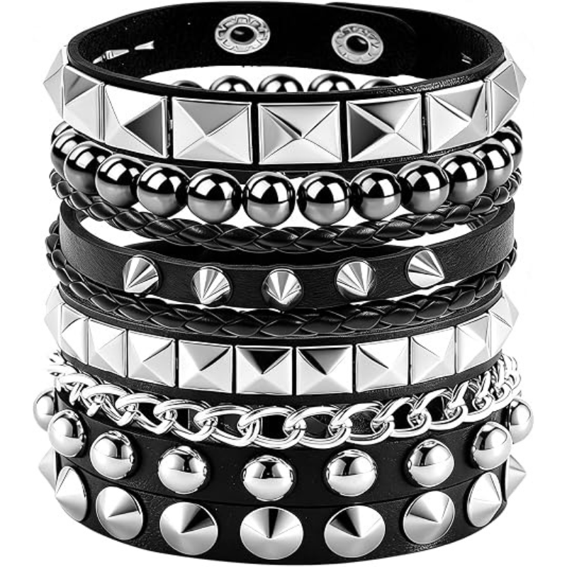 4Pcs/Set Street Hip Hop Leather Studded Cuff Bracelets