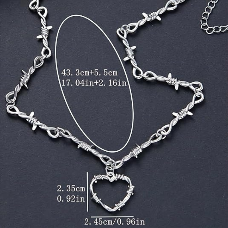 Silver Gothic Punk Barbed Wire Heart Choker
