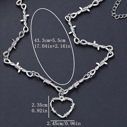 Silver Gothic Punk Barbed Wire Heart Choker