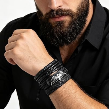 4 Pcs Bat Leather Layered Bracelets