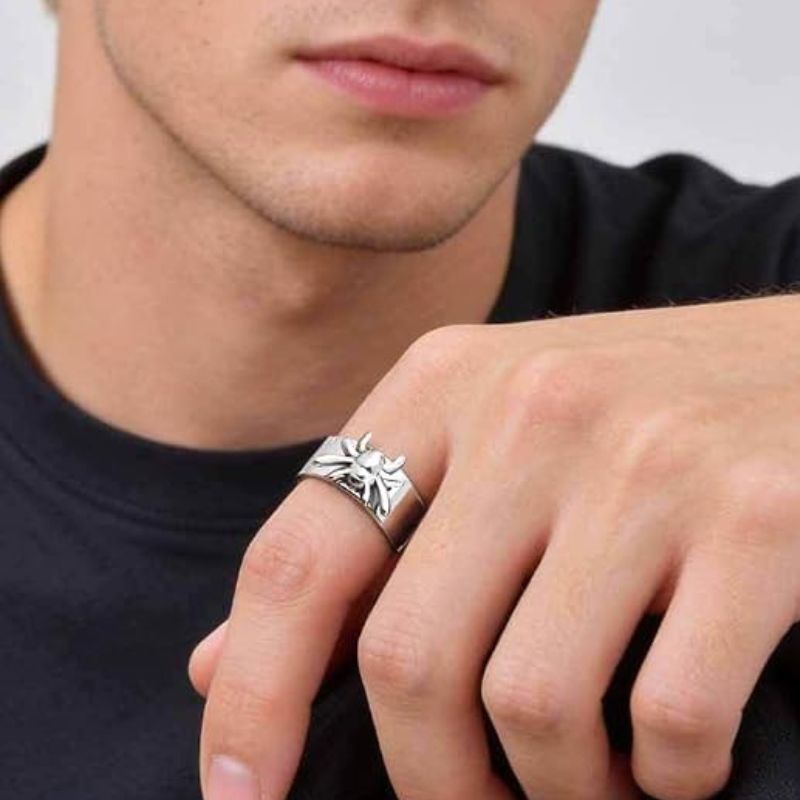 Punk 3D Spider Wide Cuff Band Ring