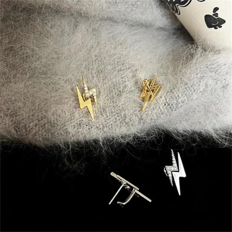 14K Gold Plated Lightning Stud Earrings