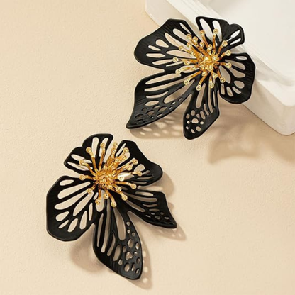 Large Black Flower Earrings for Women