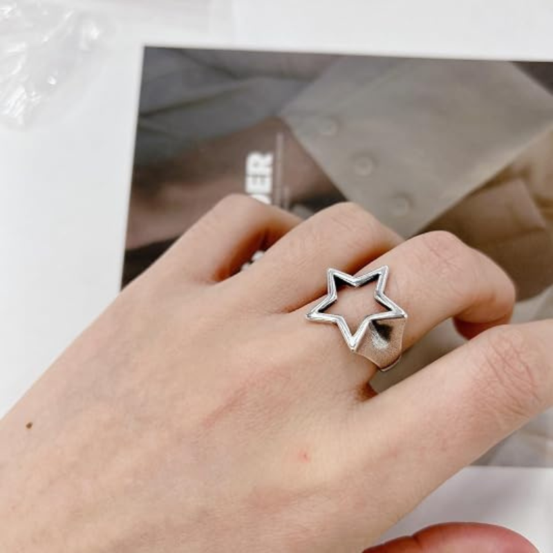 Y2K Hollow Star Open Band Statement Ring