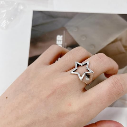 Y2K Hollow Star Open Band Statement Ring