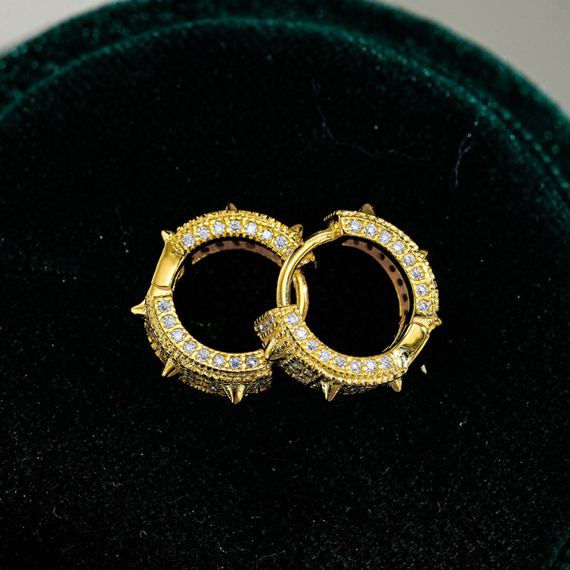 14K Gold Spike Hoop Earrings