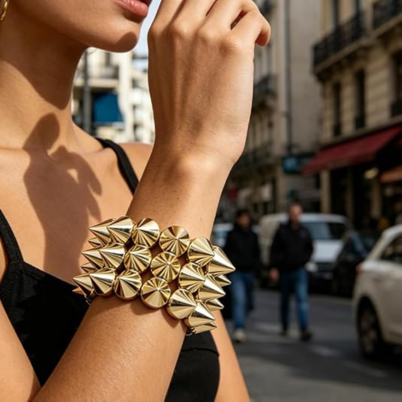 Exaggerated Rivet Studed Spike Bracelets