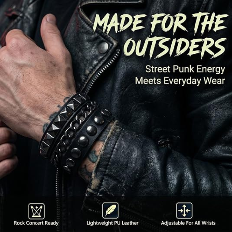Punk Studded Leather Cuff Bracelet