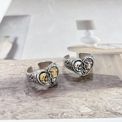 Gothic Skeleton Broken Heart Open Finger Band Ring