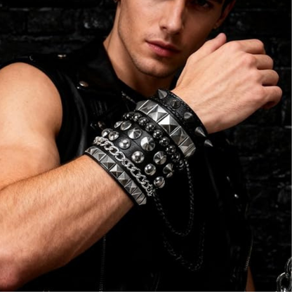 4Pcs/Set Street Hip Hop Leather Studded Cuff Bracelets