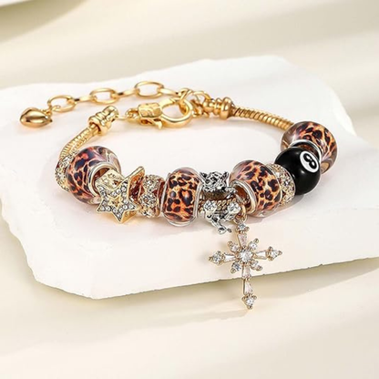 Leopard Cross Charm Bracelet for Women