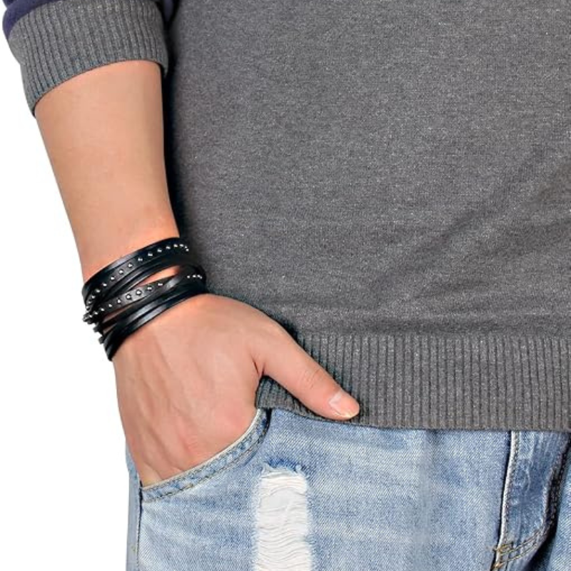Wide Leather Wristband Thick Viking Leather Bracelets
