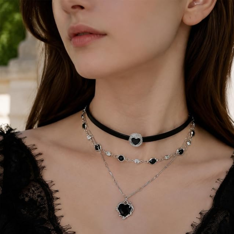 Gothic 3 Layered Heart Necklace