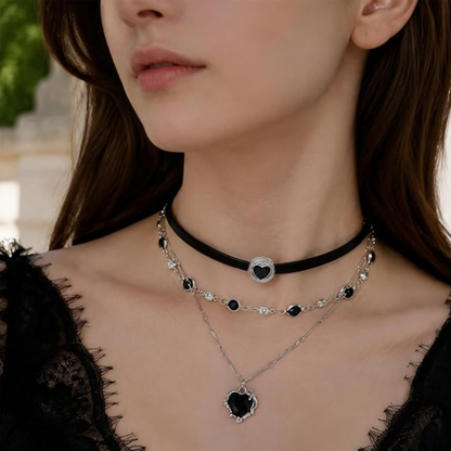 Gothic 3 Layered Heart Necklace