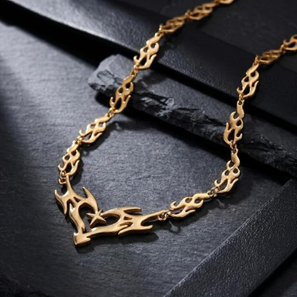Punk Flame Thorn Star Heart Pendant Necklace