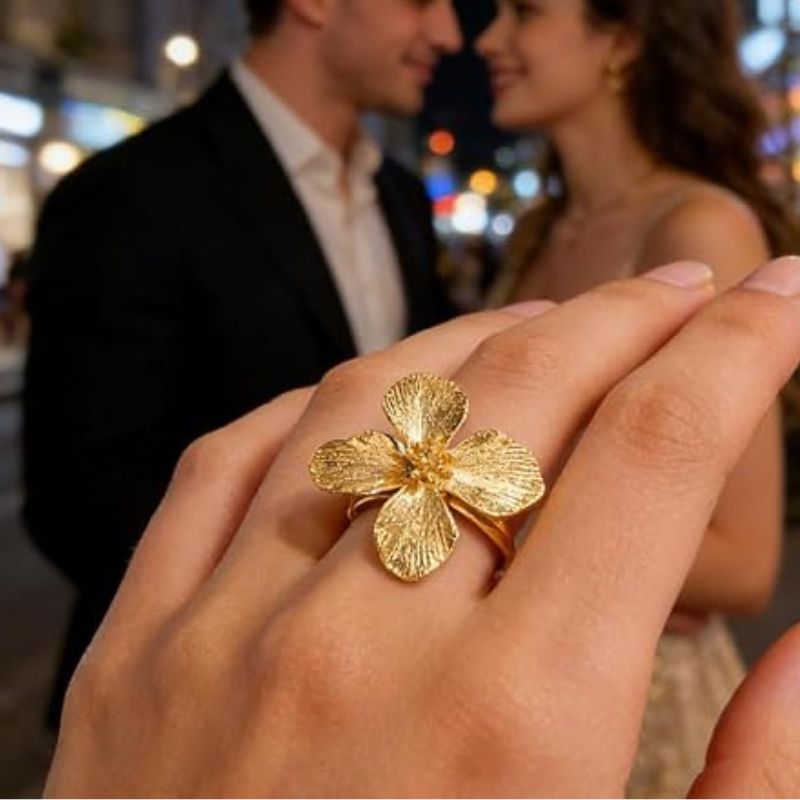 Chic Large Gold Flower Adjustable Ring