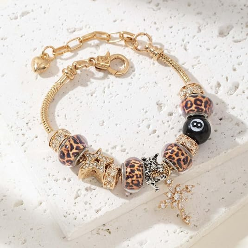 Leopard Cross Charm Bracelet for Women