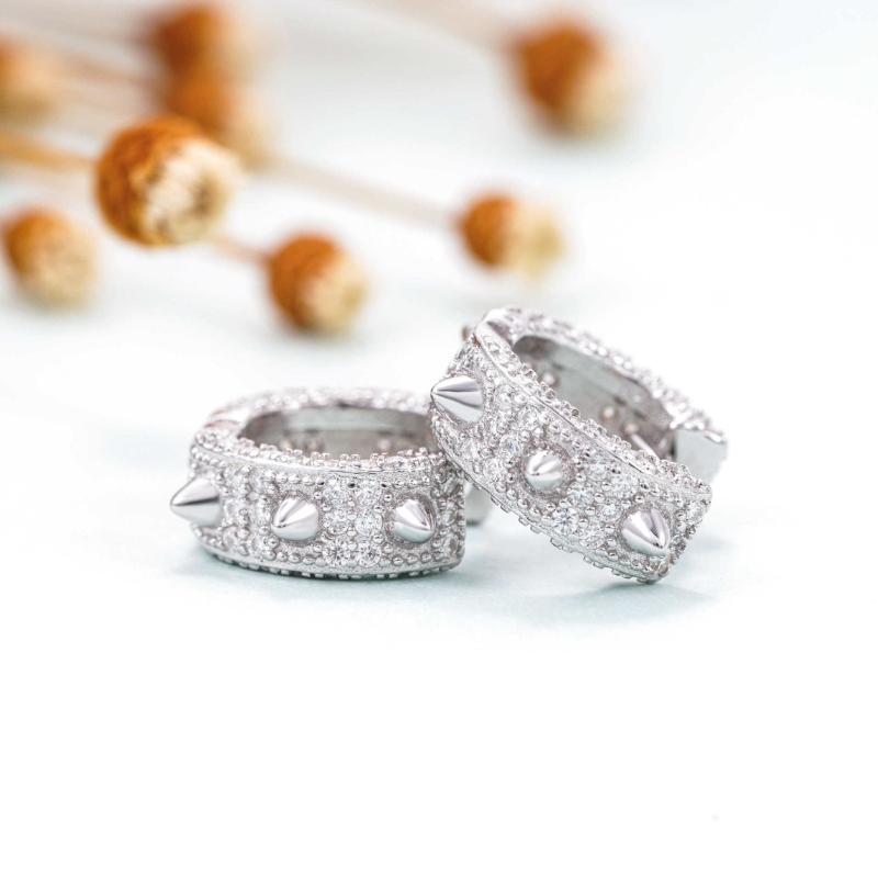 14K Gold Spike Hoop Earrings
