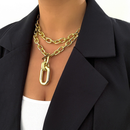 Layered Pendant Chain Punk Thick Necklace