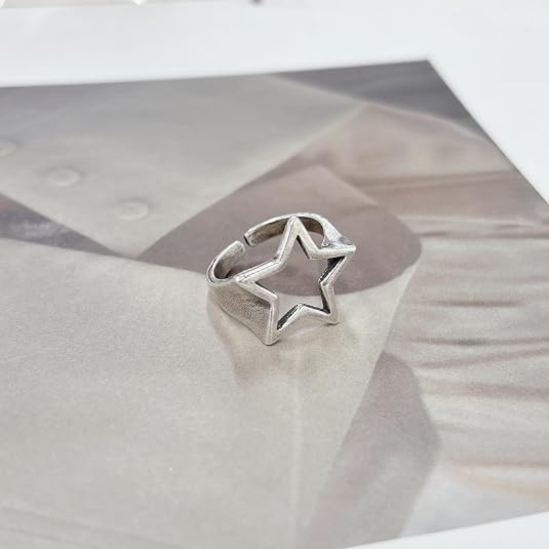 Y2K Hollow Star Open Band Statement Ring
