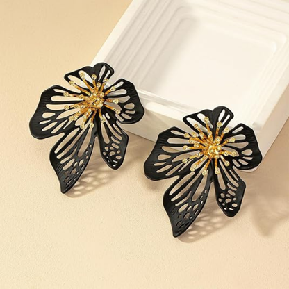 Large Black Flower Earrings for Women