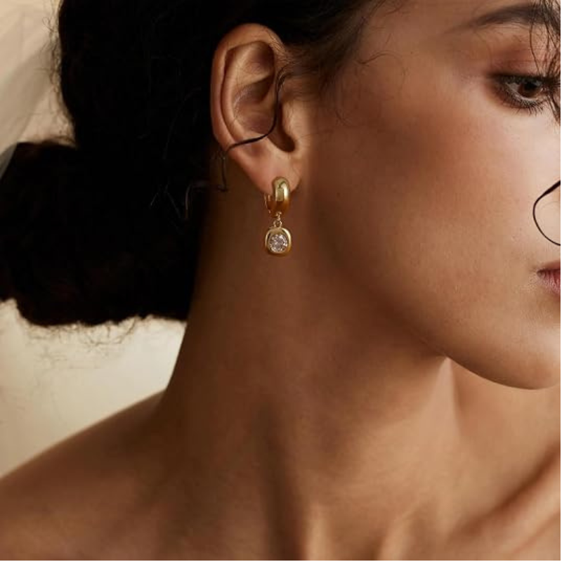 14K Gold Plated Huggie Hoop Drop