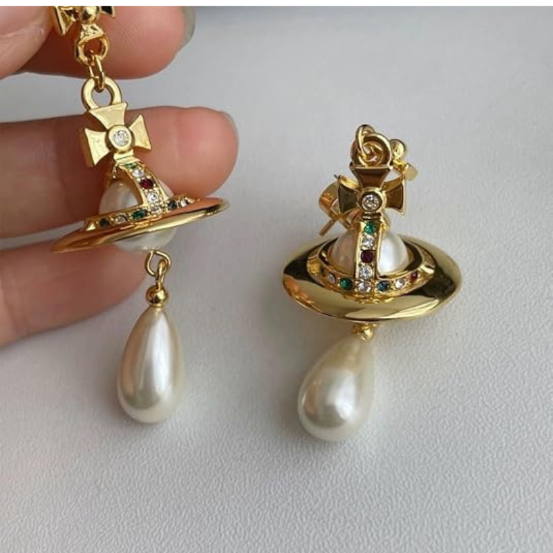Silver Saturn Planet Dangle Earrings