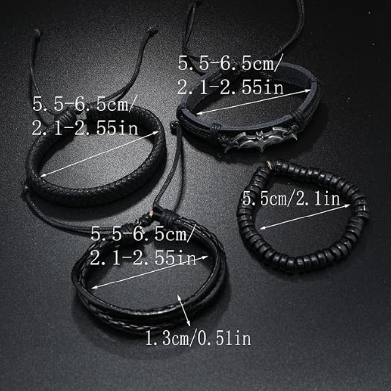 4 Pcs Bat Leather Layered Bracelets