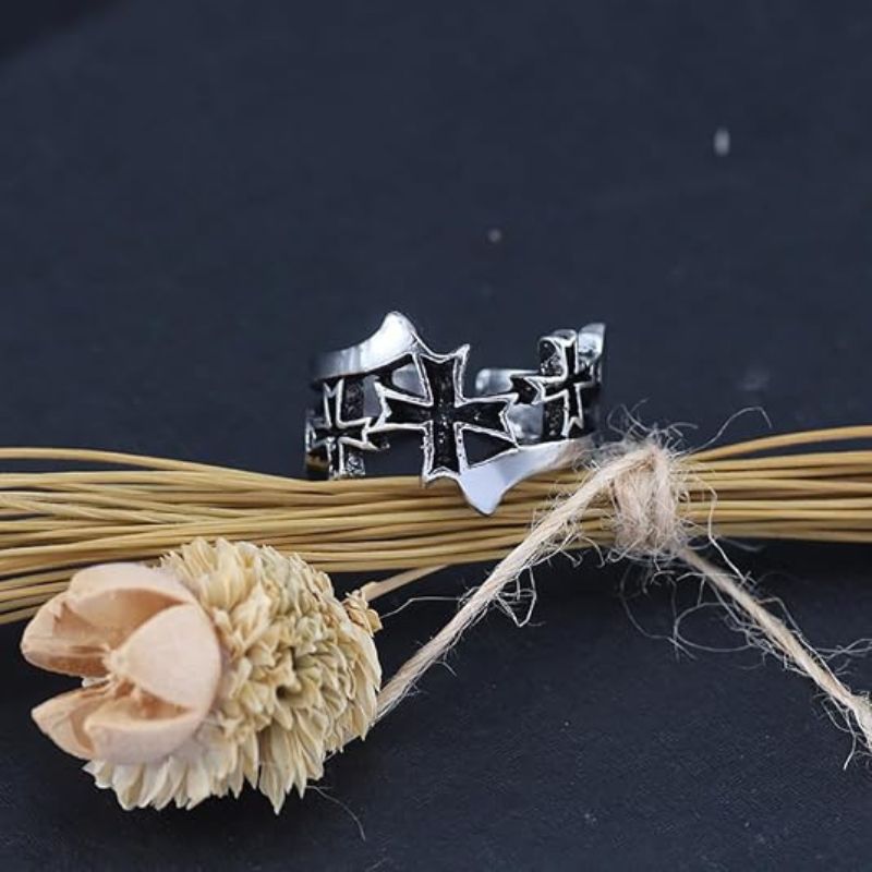 Vintage Single Adjustable Wide Cross Rings