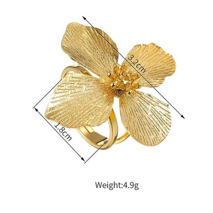 Chic Large Gold Flower Adjustable Ring