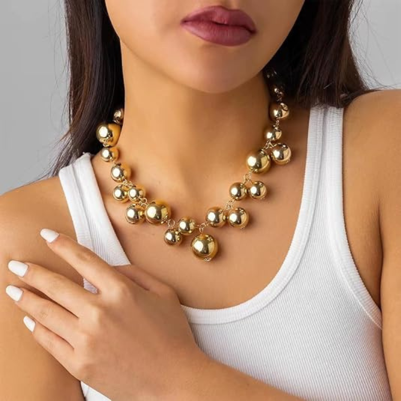 Large Chunky Gold Beads Choker Necklaces