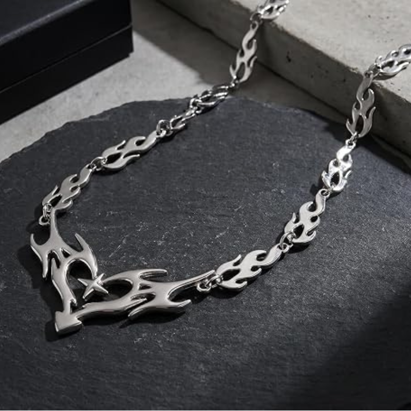 Punk Flame Thorn Star Heart Pendant Necklace