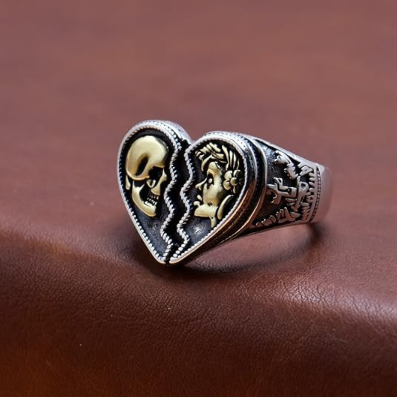 Gothic Skeleton Broken Heart Open Finger Band Ring