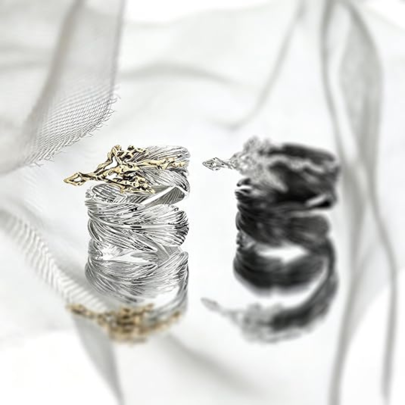 Couples Punk Adjustable Feather Open Rings