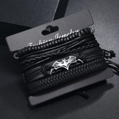 4 Pcs Bat Leather Layered Bracelets