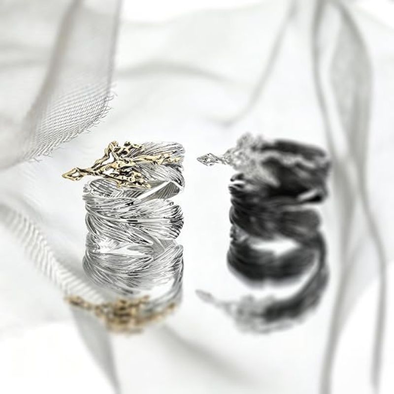 Couples Punk Adjustable Feather Open Rings