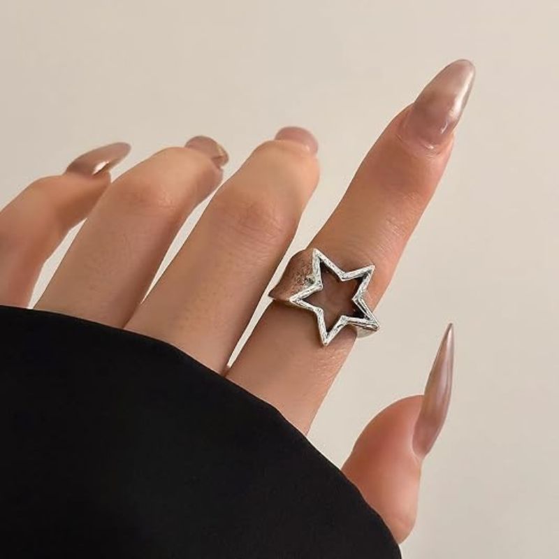 Y2K Hollow Star Open Band Statement Ring