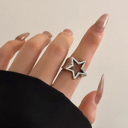 Y2K Hollow Star Open Band Statement Ring
