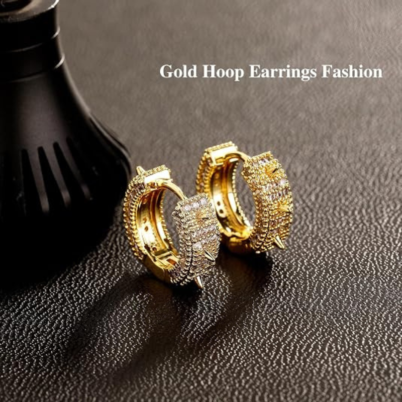 14K Gold Spike Hoop Earrings