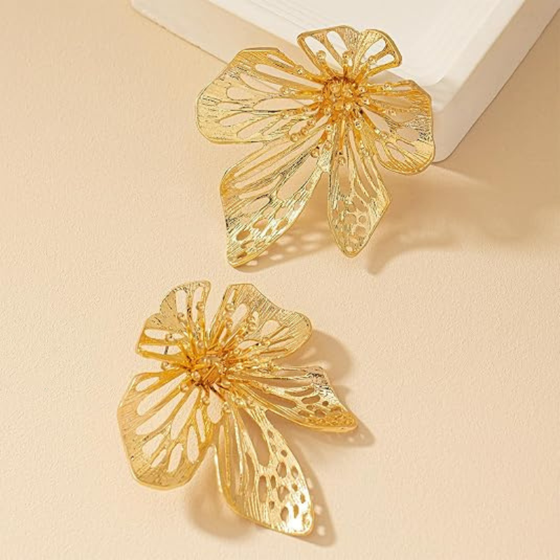 Large Black Flower Earrings for Women