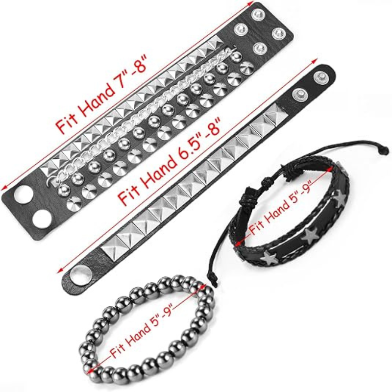 4Pcs/Set Street Hip Hop Leather Studded Cuff Bracelets