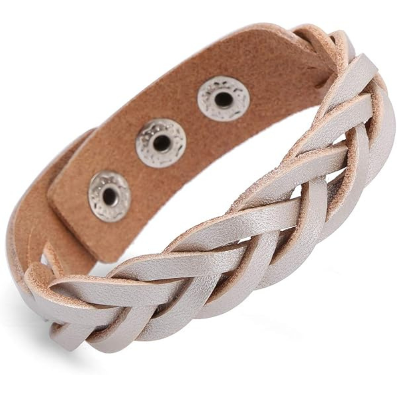 Leather Bracelet Braided Sporty Wide Wristband