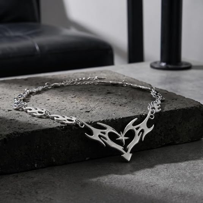 Punk Flame Thorn Star Heart Pendant Necklace