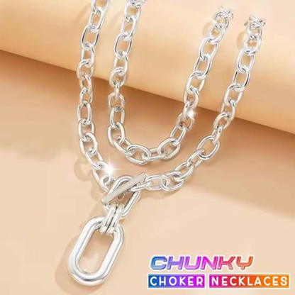 Layered Pendant Chain Punk Thick Necklace