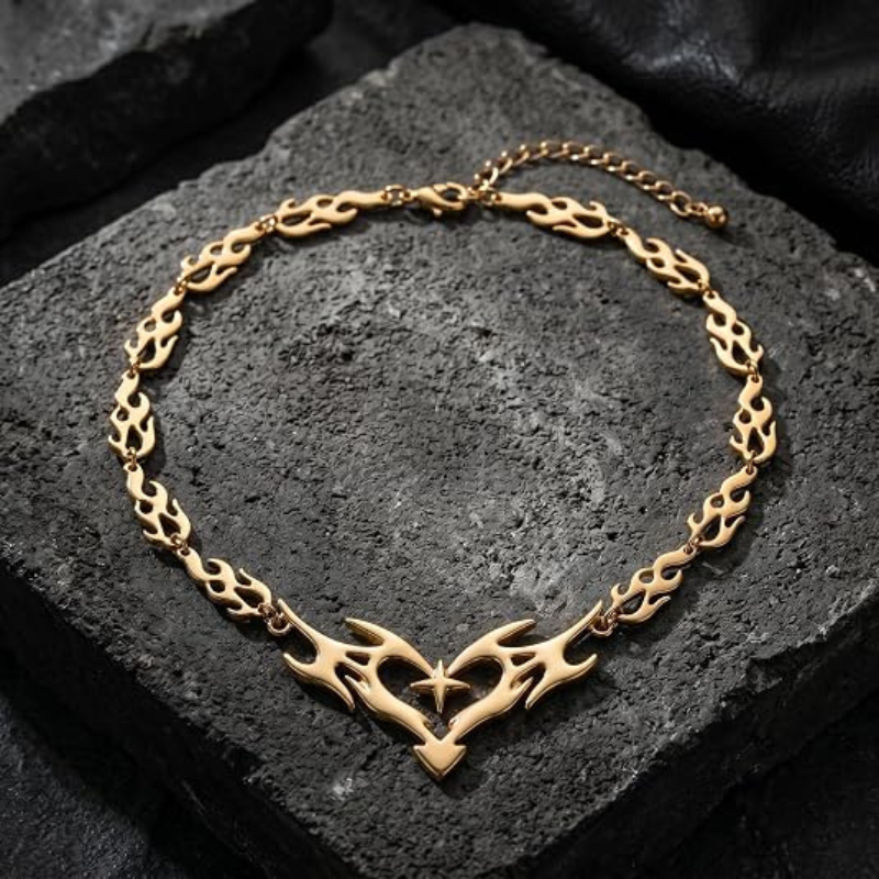 Punk Flame Thorn Star Heart Pendant Necklace