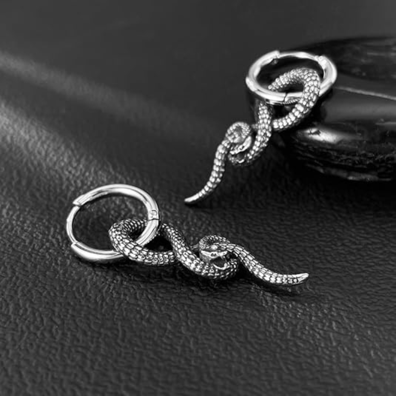 Dark Style Serpentine Hoop Dangle Earrings