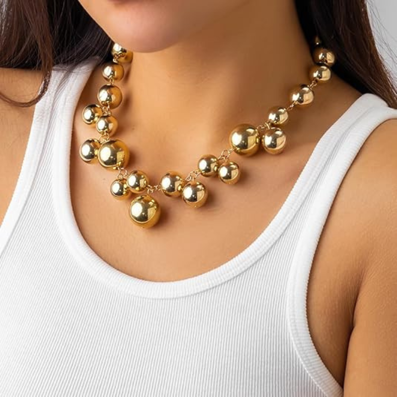 Large Chunky Gold Beads Choker Necklaces